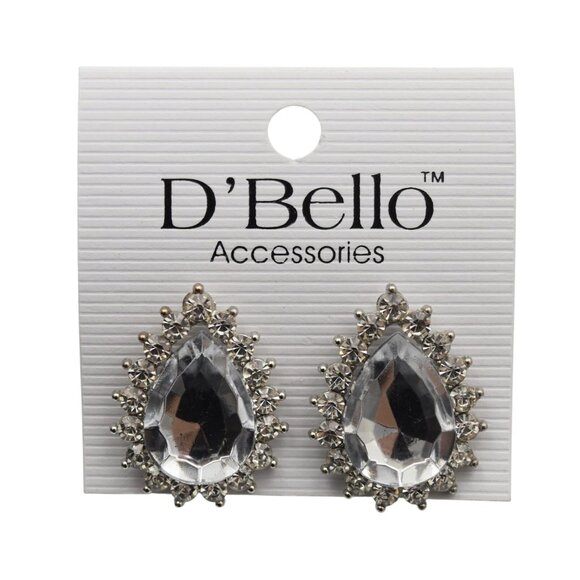 Statement Teardrop Crystal Rhinestone Earrings Silver Tone DBello Accessories - Picture 1 of 2